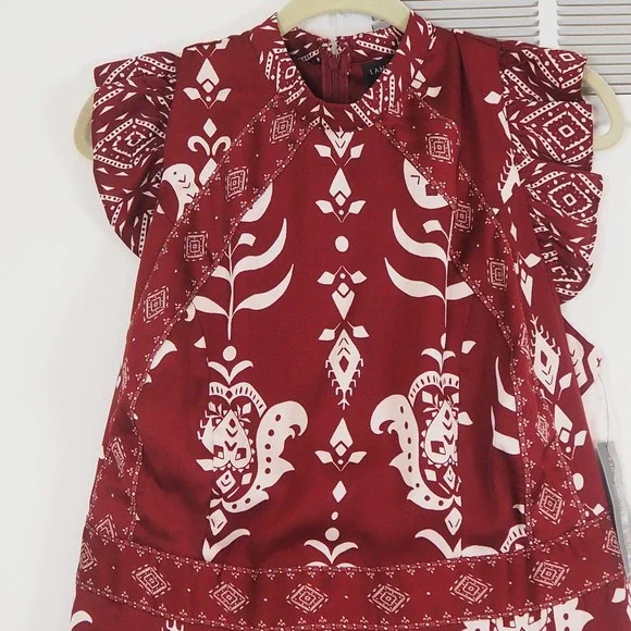 Lane Bryant Burgundy‎ Floral Print Maxi Dress Flutter Sleeve Mock Neck Size 16 - Picture 5 of 13